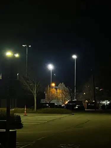 Urban solitude under the night lights.